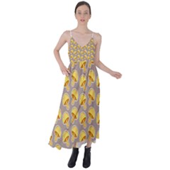 Yellow-mushroom-pattern Tie Back Maxi Dress