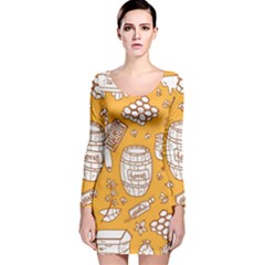 Vector-honey-element-doodle-seamless-pattern-with-beehive-beeke Long Sleeve Velvet Bodycon Dress by uniart180623