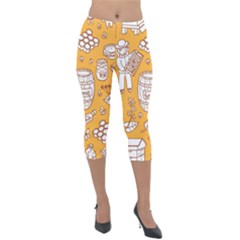 Vector-honey-element-doodle-seamless-pattern-with-beehive-beeke Lightweight Velour Capri Leggings  by uniart180623