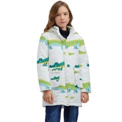 Cute-cartoon-alligator-kids-seamless-pattern-with-green-nahd-drawn-crocodiles Kids  Hooded Longline Puffer Jacket by uniart180623