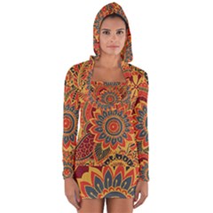 Bright-seamless-pattern-with-paisley-mehndi-elements-hand-drawn-wallpaper-with-floral-traditional Long Sleeve Hooded T-shirt by uniart180623