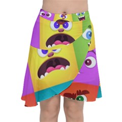 Monsters-emotions-scary-faces-masks-with-mouth-eyes-aliens-monsters-emoticon-set Chiffon Wrap Front Skirt by uniart180623