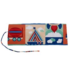 Toy-transport-cartoon-seamless-pattern-with-airplane-aerostat-sail-yacht-vector-illustration Roll Up Canvas Pencil Holder (s) by uniart180623