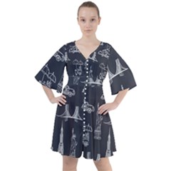 New York City Nyc Pattern Boho Button Up Dress by uniart180623