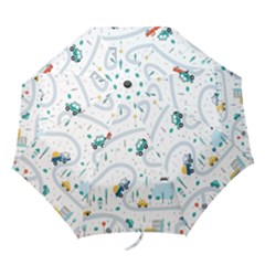 Cute-children-s-seamless-pattern-with-cars-road-park-houses-white-background-illustration-town Folding Umbrellas by uniart180623