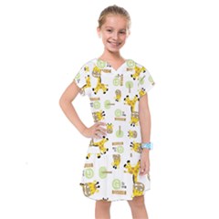 Vector-pattern-with-cute-giraffe-cartoon Kids  Drop Waist Dress by uniart180623