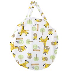 Vector-pattern-with-cute-giraffe-cartoon Giant Round Zipper Tote by uniart180623