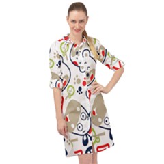 Animals-pattern Long Sleeve Mini Shirt Dress by uniart180623