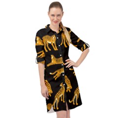 Seamless-exotic-pattern-with-tigers Long Sleeve Mini Shirt Dress