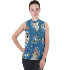 Seamless-pattern-funny-astronaut-outer-space-transportation Mock Neck Chiffon Sleeveless Top by uniart180623