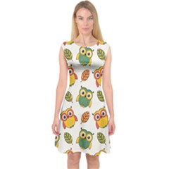 Background-with-owls-leaves-pattern Capsleeve Midi Dress by uniart180623