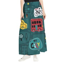 Seamless-pattern-hand-drawn-with-vehicles-buildings-road Maxi Chiffon Skirt by uniart180623