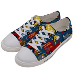 Seamless-pattern-vehicles-cartoon-with-funny-drivers Men s Low Top Canvas Sneakers by uniart180623