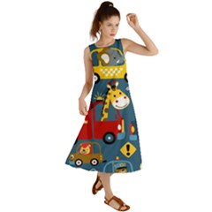 Seamless-pattern-vehicles-cartoon-with-funny-drivers Summer Maxi Dress