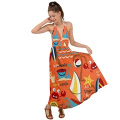 Seamless-pattern-vector-beach-holiday-theme-set Backless Maxi Beach Dress by uniart180623