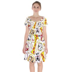 Vector-seamless-pattern-nice-animals-cartoon Short Sleeve Bardot Dress by uniart180623