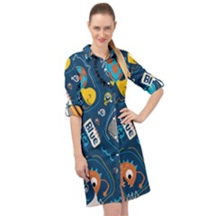 Seamless-pattern-vector-submarine-with-sea-animals-cartoon Long Sleeve Mini Shirt Dress