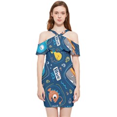 Seamless-pattern-vector-submarine-with-sea-animals-cartoon Shoulder Frill Bodycon Summer Dress by uniart180623