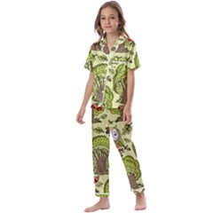 Seamless-pattern-with-trees-owls Kids  Satin Short Sleeve Pajamas Set by uniart180623