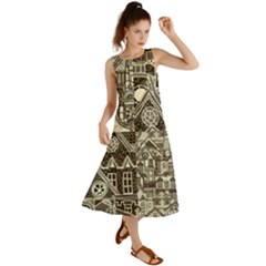 Four-hand-drawn-city-patterns Summer Maxi Dress