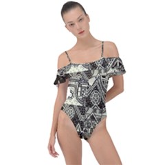 Four-hand-drawn-city-patterns Frill Detail One Piece Swimsuit by uniart180623