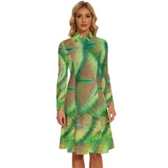 Beautiful-peacock Long Sleeve Shirt Collar A-line Dress by uniart180623