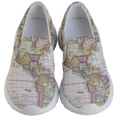 Vintage Map Of The Americas Kids Lightweight Slip Ons by uniart180623