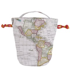 Vintage Map Of The Americas Drawstring Bucket Bag by uniart180623