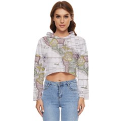 Vintage Map Of The Americas Women s Lightweight Cropped Hoodie by uniart180623