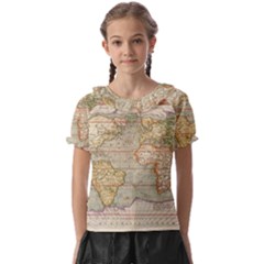 Old World Map Of Continents The Earth Vintage Retro Kids  Frill Chiffon Blouse by uniart180623