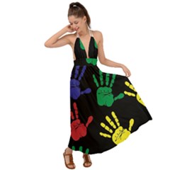 Handprints-hand-print-colourful Backless Maxi Beach Dress by uniart180623
