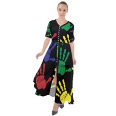 Handprints-hand-print-colourful Waist Tie Boho Maxi Dress