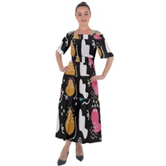 Art Pattern Design Background Print Shoulder Straps Boho Maxi Dress 