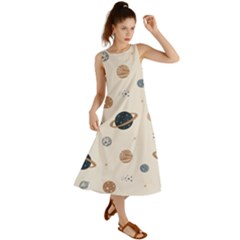 Space Planets Art Pattern Design Wallpaper Summer Maxi Dress
