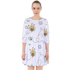 Bee Art Pattern Design Wallpaper Background Print Smock Dress by uniart180623