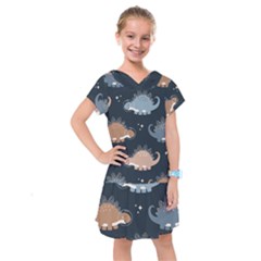Dino Art Pattern Design Wallpaper Background Kids  Drop Waist Dress by uniart180623