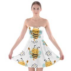 Art Bee Pattern Design Wallpaper Background Strapless Bra Top Dress by uniart180623