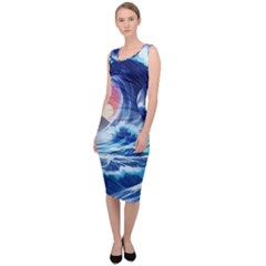 Storm Tsunami Waves Ocean Sea Nautical Nature Sleeveless Pencil Dress by uniart180623