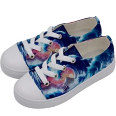 Storm Tsunami Waves Ocean Sea Nautical Nature Kids  Low Top Canvas Sneakers by uniart180623