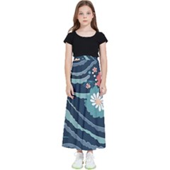 Waves Flowers Pattern Water Floral Minimalist Kids  Flared Maxi Skirt by uniart180623