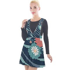 Waves Flowers Pattern Water Floral Minimalist Plunge Pinafore Velour Dress by uniart180623