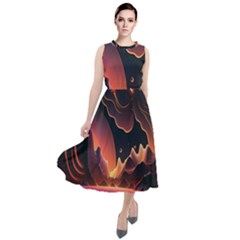 Fire Flame Burn Hot Heat Light Burning Orange Round Neck Boho Dress by uniart180623