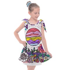 Rainbow Fun Cute Minimal Doodle Drawing Unique Kids  Tie Up Tunic Dress by uniart180623