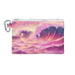 Waves Ocean Sea Tsunami Nautical Red Yellow Canvas Cosmetic Bag (Medium)
