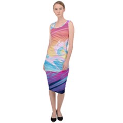 Waves Ocean Sea Tsunami Nautical Sleeveless Pencil Dress by uniart180623