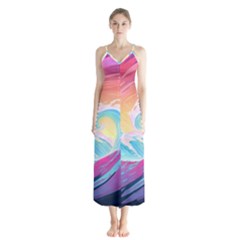 Waves Ocean Sea Tsunami Nautical Button Up Chiffon Maxi Dress by uniart180623