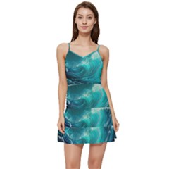 Tsunami Waves Ocean Sea Nautical Nature Water Short Frill Dress by uniart180623