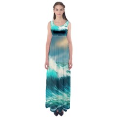 Waves Ocean Sea Tsunami Nautical Painting Empire Waist Maxi Dress by uniart180623