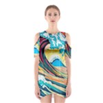 Waves Ocean Sea Tsunami Nautical Arts Shoulder Cutout One Piece Dress