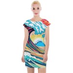 Waves Ocean Sea Tsunami Nautical Arts Cap Sleeve Bodycon Dress